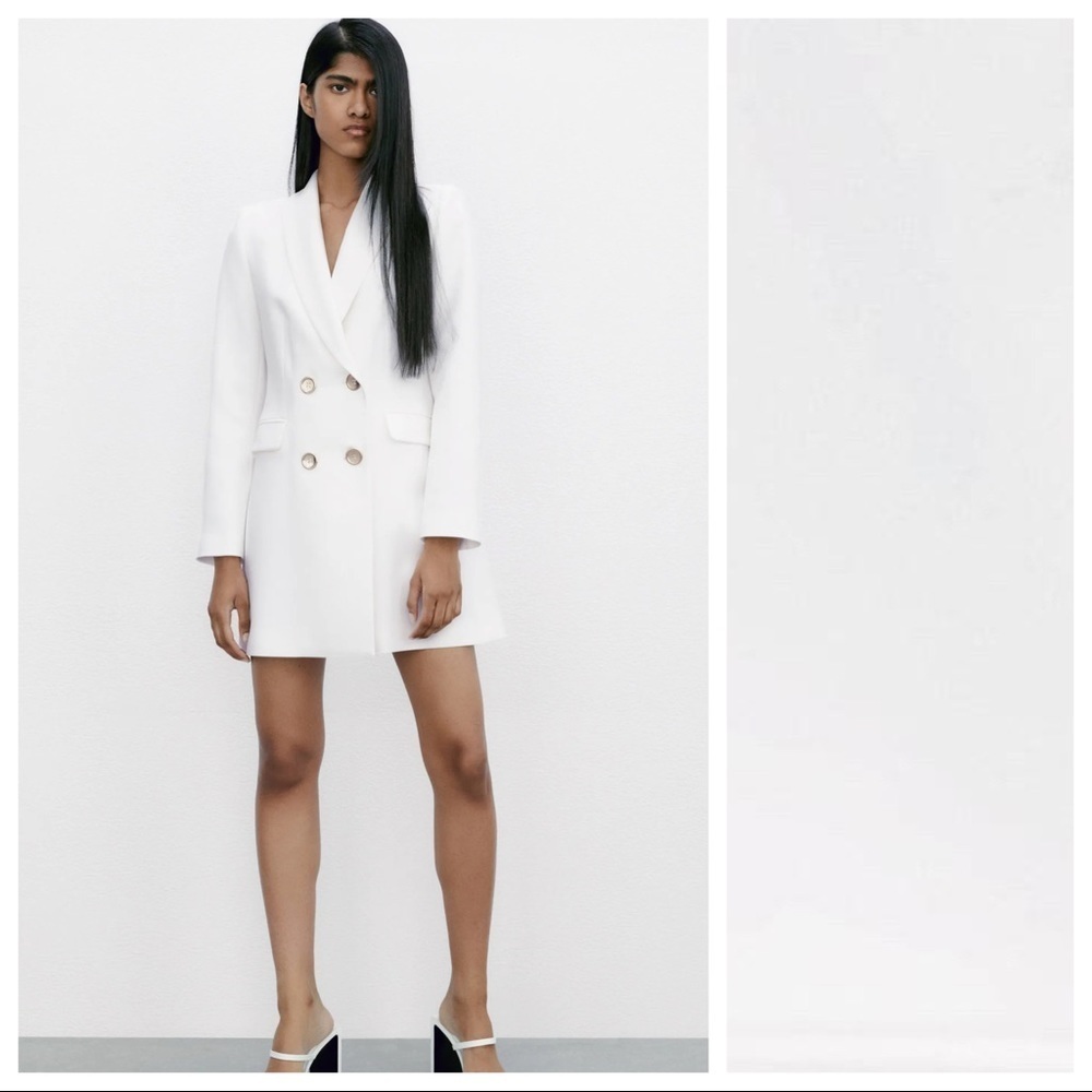 NWOT. Zara White Double Breasted Long Blazer. Size S.